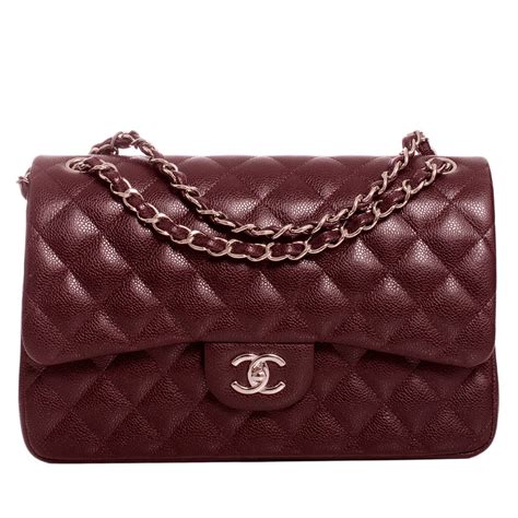 Chanel Burgundy Quilted Caviar Jumbo Classic Double Flap 